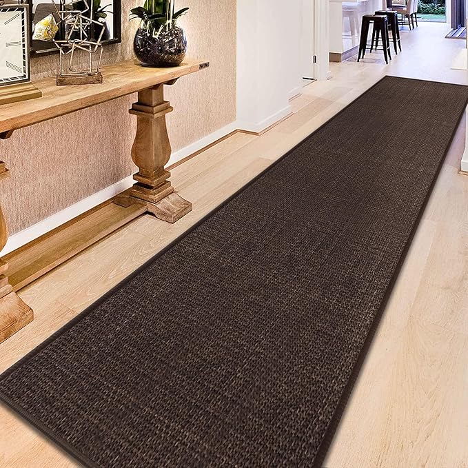 GOYLSER 12ft Jute Laundry Room Rug Non Slip, Rubber Backed Kitchen Rug Floor by GOYLSER