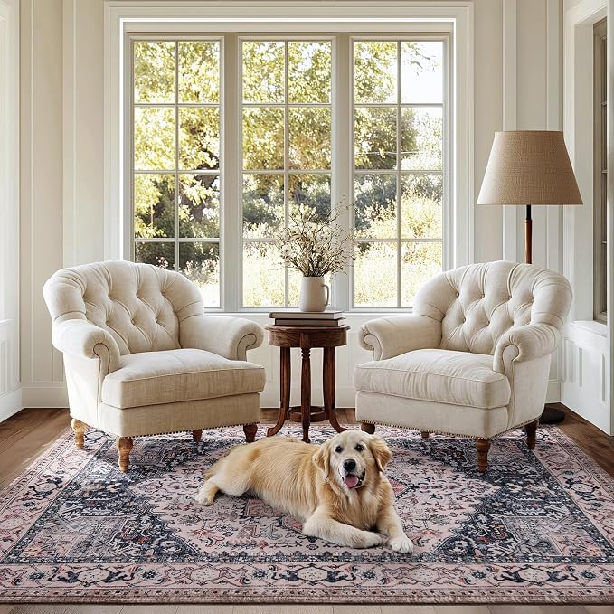 PURRUGS Vintage Farmhouse Boho Area Rug 5x7 ft, Non-Slip Machine Washable Rug - Image 2