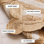 HOMEMONDE Scalloped Jute Area Rug 8'x10' Natural Stripe - Image 3