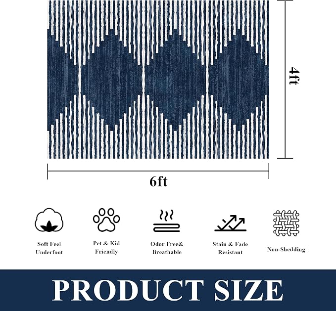HelloTree Area Rug 4x6 Geometric Rug, Washable Modern Neutral Stain Resistant - Image 2