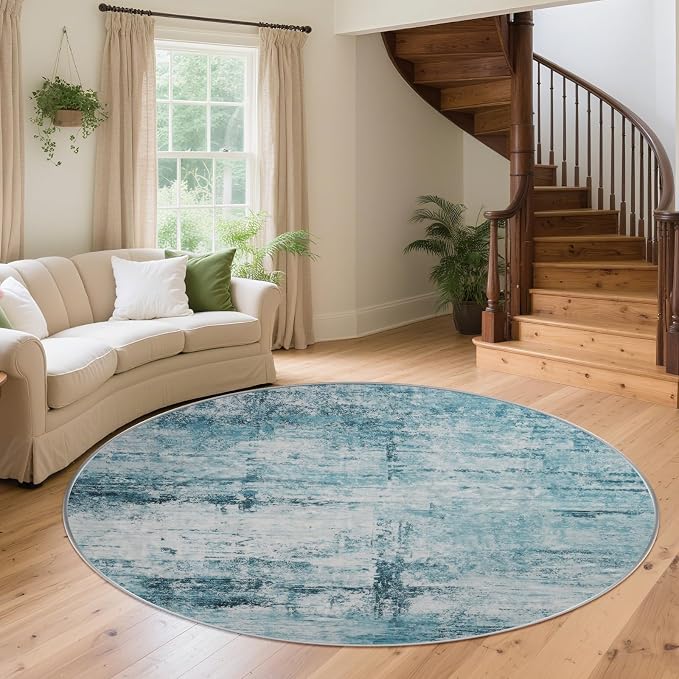 Round 4ft Area Rug Modern Abstract Washable - Image 8