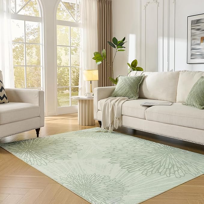 WITSHOCK 5x7 Washable Rug for Living Room, Modern Floral Distress Print Pattern by WITSHOCK