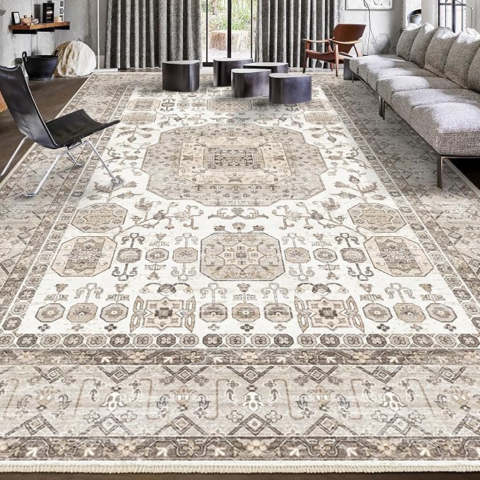 8x10 Area Rug Washable Living Room Carpet Bedroom Rug, Retro Accent Throw by PhonzenuoCarpet