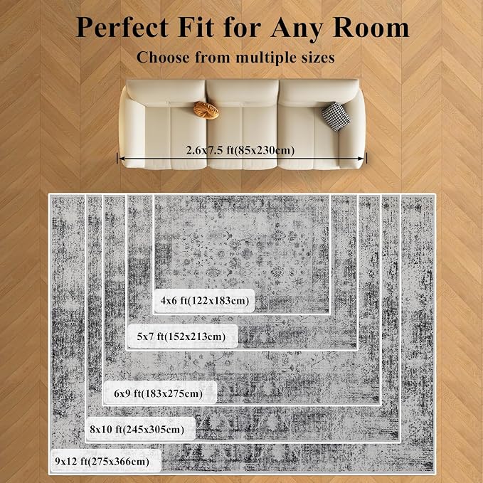 Washable 6x9 Area Rug for Living Room, Carpet for Bedroom Dining Room, Non - Image 9