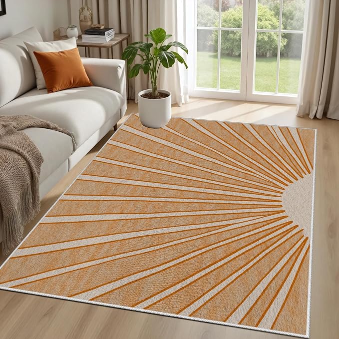 Boho Sun Print Area Rug for Living Room 3x4, Modern Abstract Non-Slip Washable - Image 2