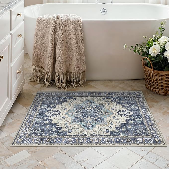 Area Rug 2x3 Doormat, Machine Washable Low Pile Vintage Rugs, Small Lightweight - Image 4