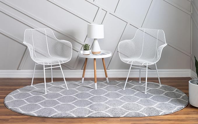 Rugs.com Lattice Frieze Collection Rug – 8' x 10' Oval Light Gray Medium Rug - Image 3