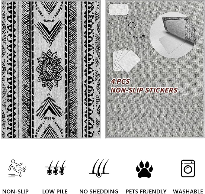 Area Rugs Moroccan for Living Room 6x8, Washable Non-Slip Boho Rug, Neutral - Image 7