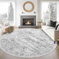 8x8 Grey Round Rug 8ft Living Room Circle Rug Vintage Round Area Rug Non Slip by Soalmost