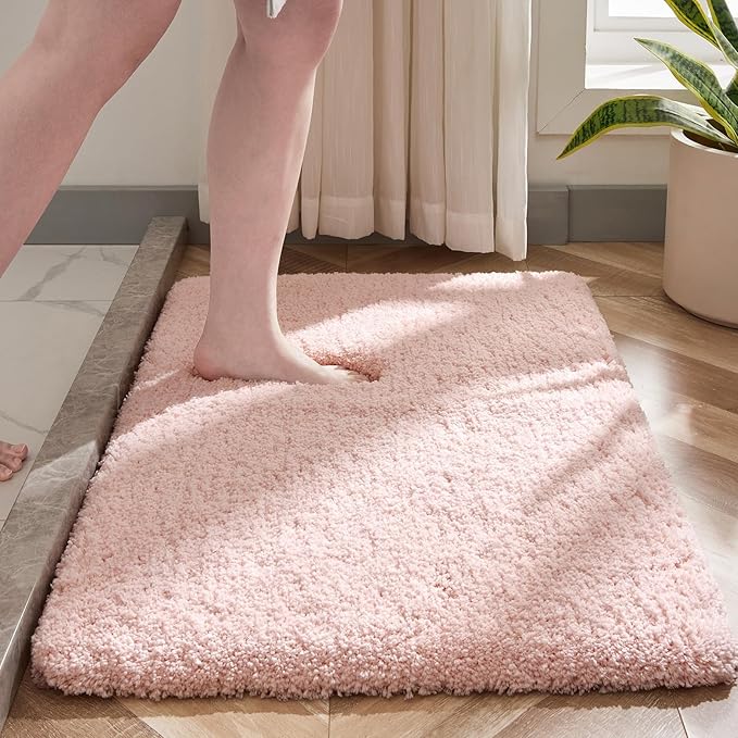 Small Bathroom Rug 17x24 Non Slip Pink Fluffy Bath Mat by Disolla