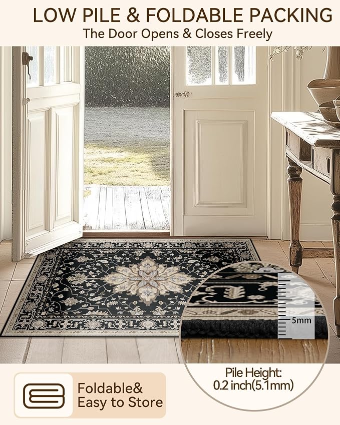 Area Rugs 2'x6' Washable Non-Slip, Floral Vintage Distress Print Pattern - Image 5