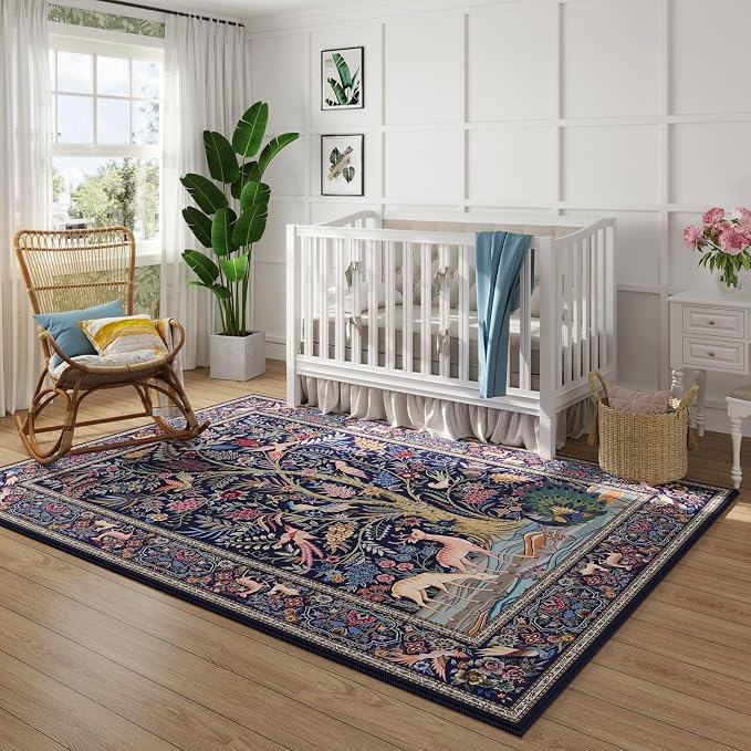 Rugcomf Area Rugs 4x6 Vibrant Tree of Life-Patterned Vintage Washable Rugs Non - Image 3