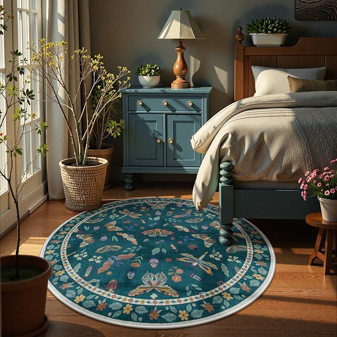 Lahome Insect Washable Round Rugs, Non-Slip Soft Round Rug 4ft Ultra-Thin - Image 3