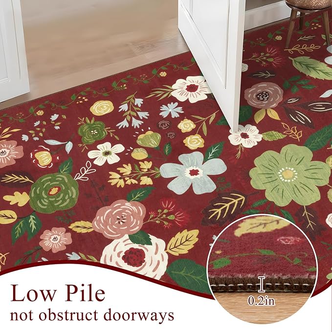 U'Artlines 6x9ft Red Christmas Area Rug Floral Rugs - Image 4