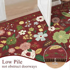 U'Artlines 3x5ft Colorful Red Christmas Floral Rug, Non Slip Washable Area Rug - Image 4