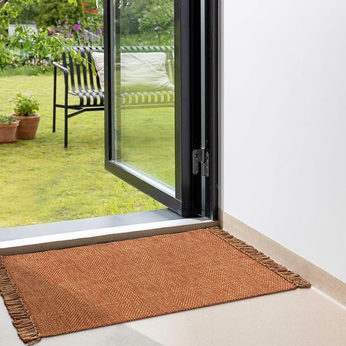 Collive Kitchen Runner Rug, Terracotta Cotton Modern Farmhouse Bathroom Mat - Image 6