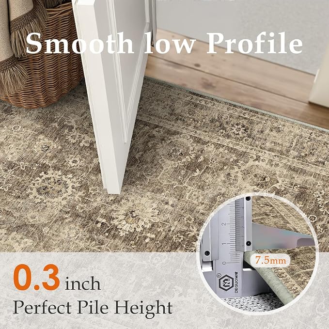 4x5 Washable Area Rug for Entryway Office Brown Vintage Non-Slip Low Pile - Image 7