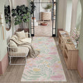 Floral Runner Rug 3x8 Washable Hallway Pink Bedroom Non Slip Cute Long Kitchen by PureCozy