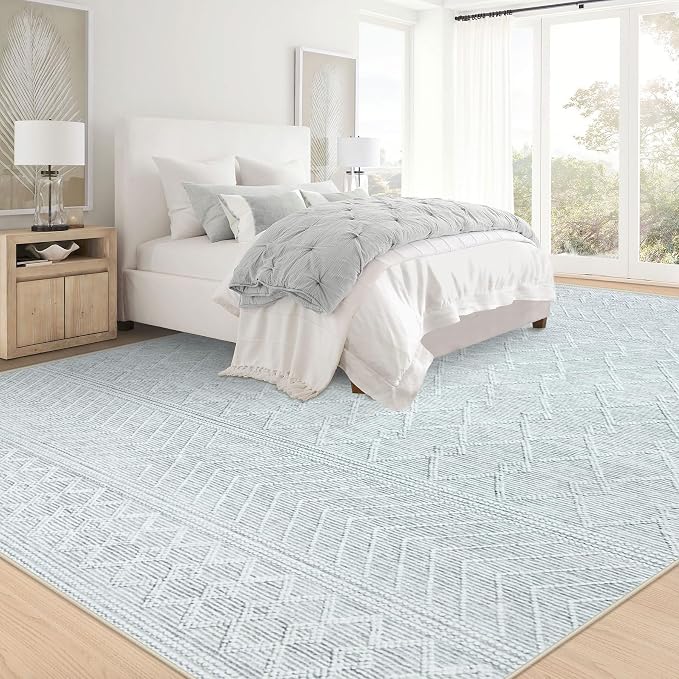 9x12 Area Rug Living Room: Washable Boho Geometric Moroccan Rug Neutral Modern - Image 6