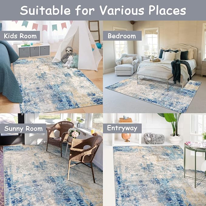 Lahome Modern Abstract Washable Area Rugs 5x7, Soft Living Room Rug Non Slip - Image 7