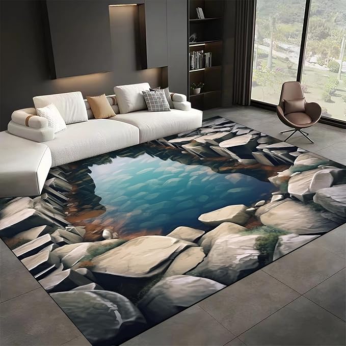 Visual Illusion Canyon Living Room Rug, 3D Visual Effect Stream Indoor Throw Mat by Unknown