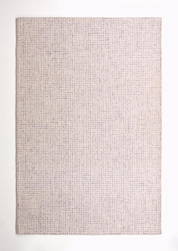 Hand-Tufted 100% Wool Pile Area Rug – Geometric Textured Grid Check Pattern – - Image 3