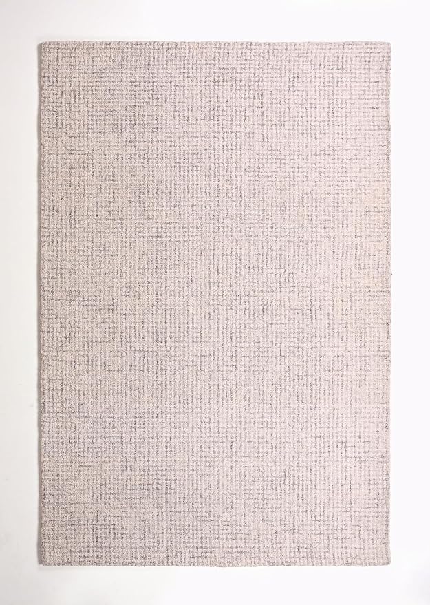 Hand-Tufted 100% Wool Pile Area Rug – Geometric Textured Grid Check Pattern – - Image 3