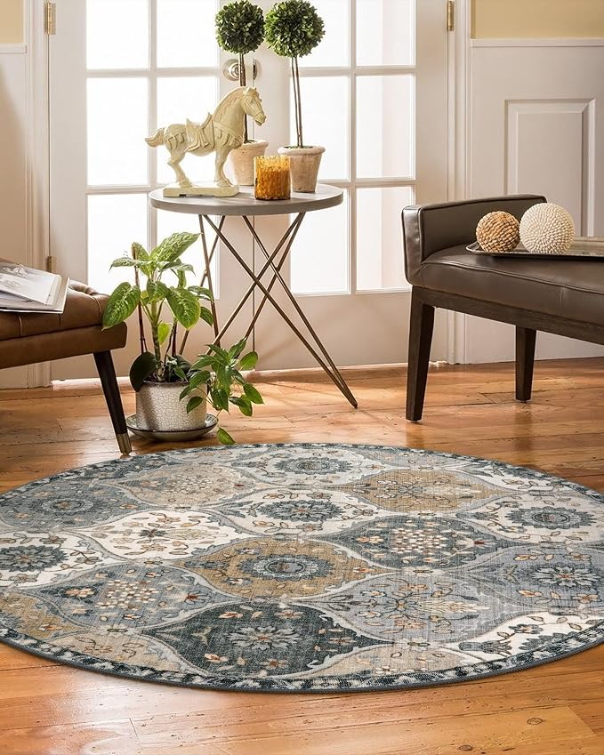 Lahome Moroccan Trellis Round Area Rugs, Washable Small Round Rug 3ft Non-Slip - Image 5