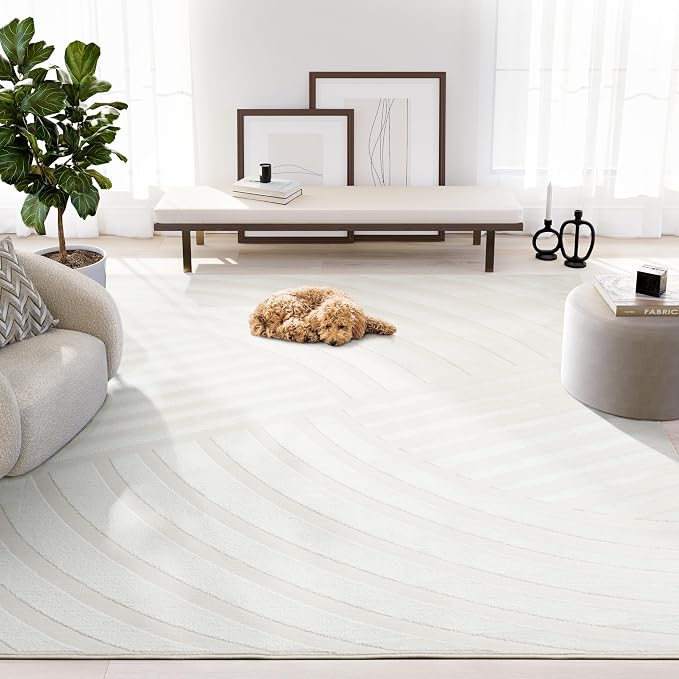 Abani Zen 6' x 9' Cream Rug – Neutral Modern Linear Pattern, Large Soft Area Rug by Abani