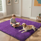 Purple Fluffy Rug Shaggy Area Rug, 8x10 Area Rugs - Image 4