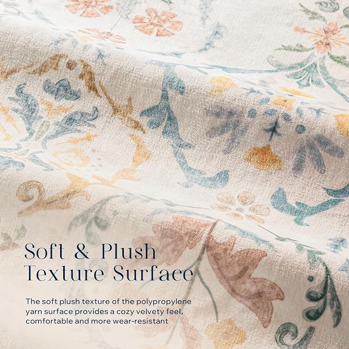 Phantoscope Washable Area Rug 9'x12' Non-Slip, Vintage Floral Boho Rugs - Image 4