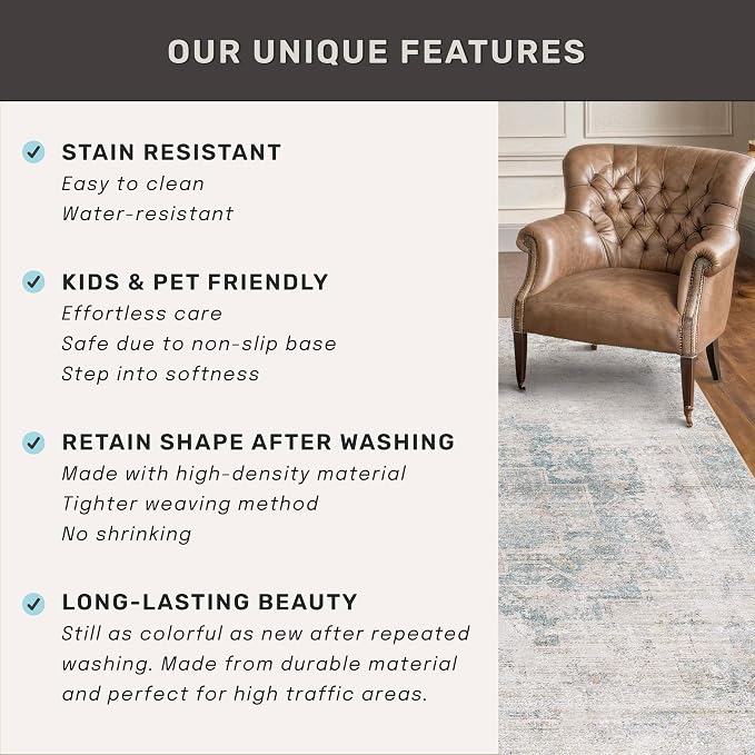Light Blue Farmhouse Area Rug for Bedroom - Image 7