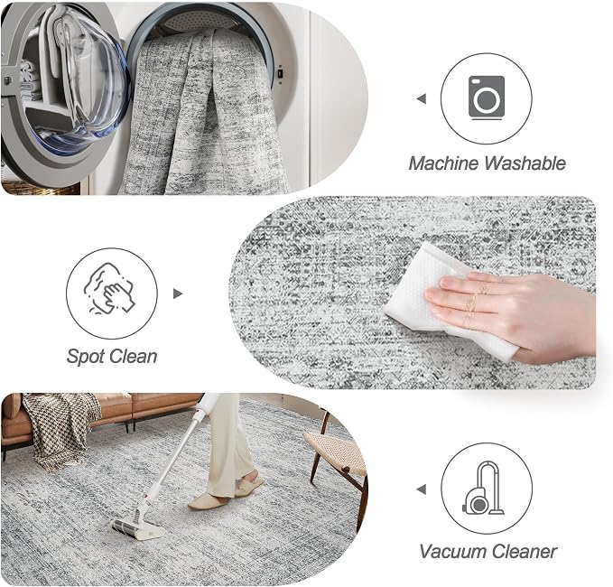 2x3 Washable Rugs for Kitchen, Powder Room Small Area Rug Non-Slip Vintage Low - Image 4