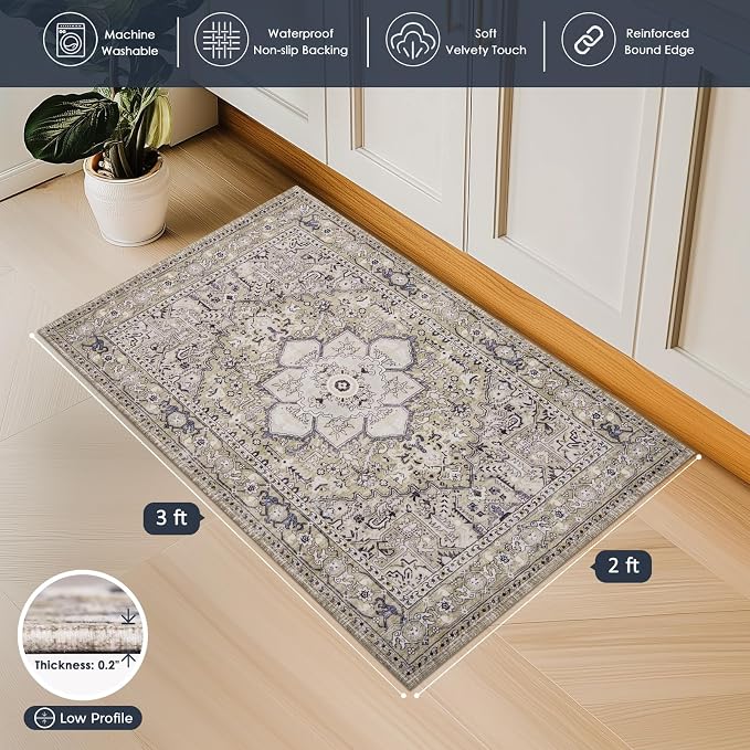 PURRUGS Vintage Farmhouse Boho Throw Rug 2x3 ft, Non-Slip Machine Washable Rug - Image 3