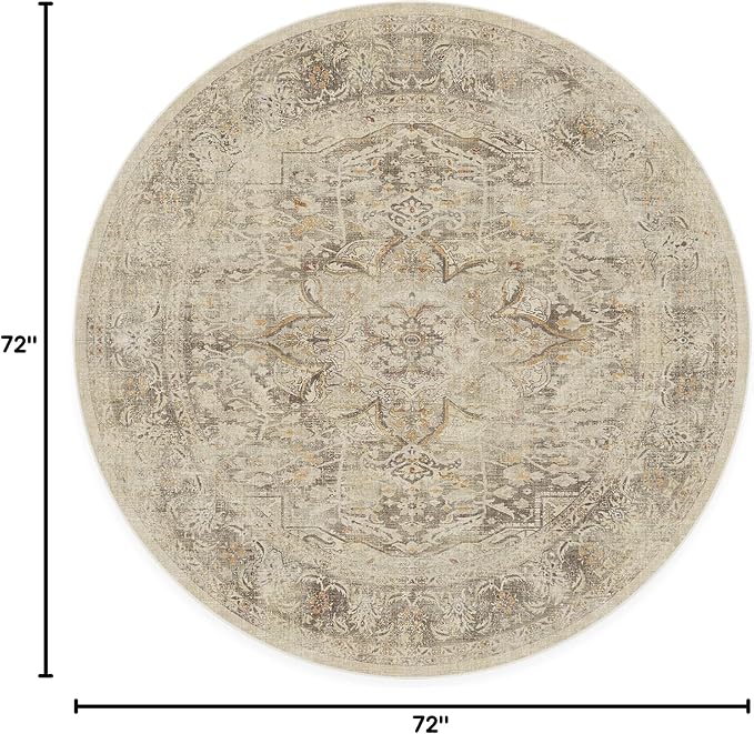 RUGGABLE Washable Vintage Area Rug – Sarrah Hazel 6 ft Round, Stain-Resistant - Image 2
