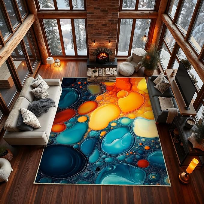 Modern Abstract Area Rug, Fluid Art Abstract Area Rug, Modern Colorful Bubbles - Image 7