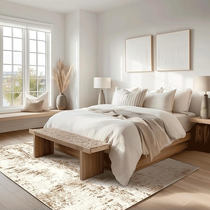 FMFUNCTEX 9x12 Washable Abstract Area Rug Brown Beige Neutral Modern Large Non - Image 2