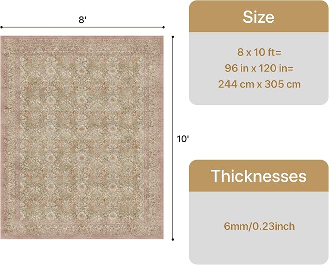 8x10 Washable Area Rug for Living Room, Non Slip Water Repellent Low Pile - Image 2