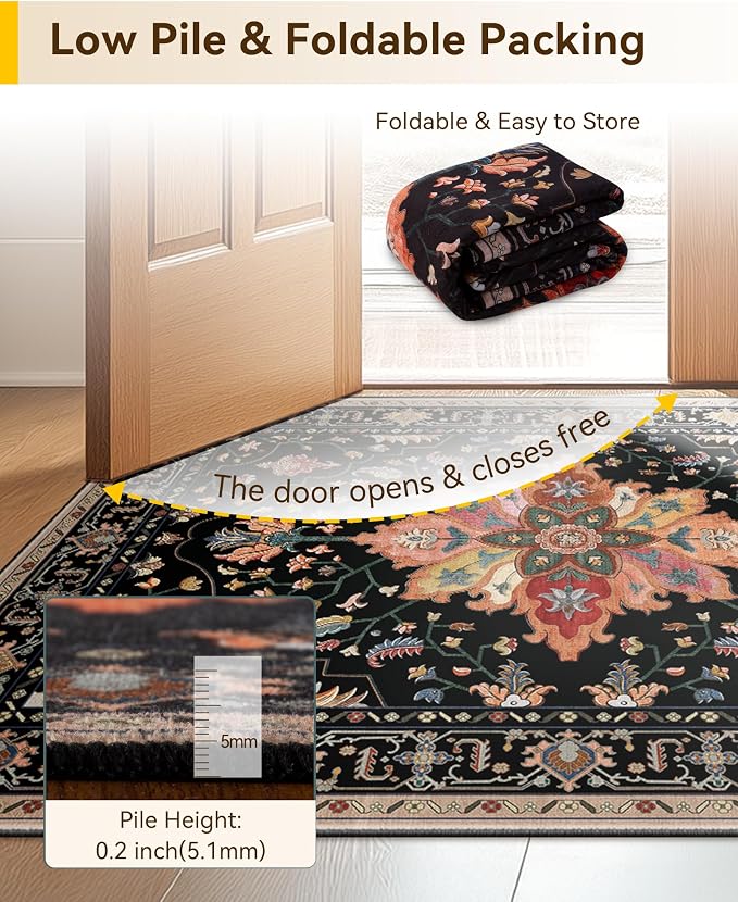 Area Rugs 7'x10' Washable Non-Slip, Floral Vintage Distress Print Pattern - Image 4
