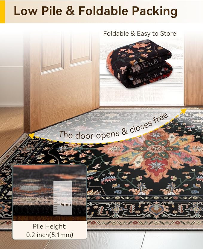 Area Rugs 2'6''x14' Washable Non-Slip, Floral Vintage Distress Print Pattern - Image 4