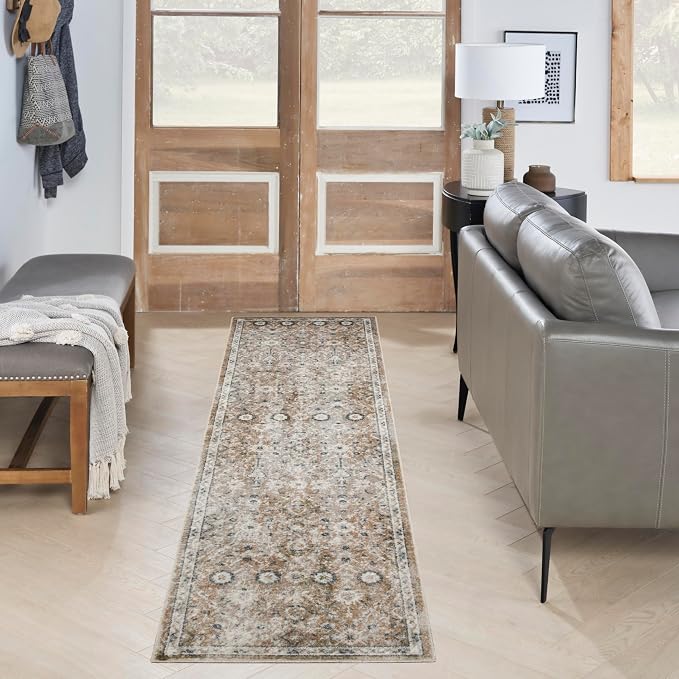 Nourison Home Astra Machine Washable Gold Grey 2'2" x 8' Area Rug by NourisonHome