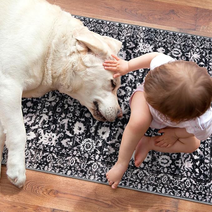 Vintage Floral 3x5 Rug, Thin Printed Faux Wool Low-Pile Kitchen Rugs Super Soft - Image 7