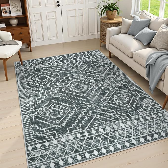 Wonnitar Moroccan 6x9 Area Rugs, Washable Grey Rugs by Wonnitar