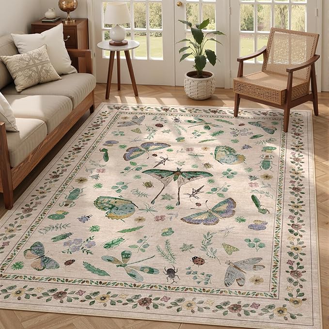 5x7 Washable Area Rug with Insect Print by KiginaraArt