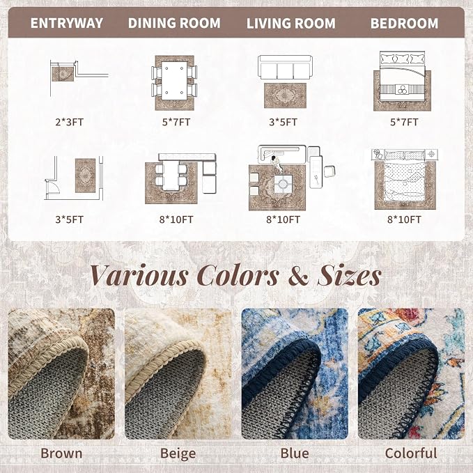 tchdio 3x5 Bedroom Area Rug, Non Slip Washable Entryway Rug Indoor, Soft Low - Image 6