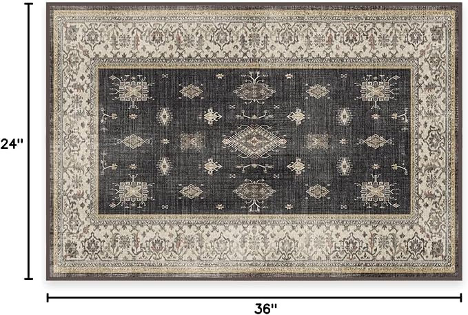 RUGGABLE Washable Vintage Area Rug – Verena Dark Wood 2x3, Stain-Resistant - Image 3