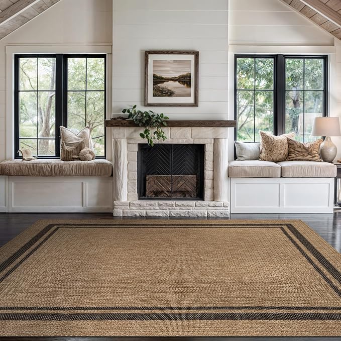 Beverly Rug Easy Jute Bordered Rug 10x14 Washable Large Indoor Outdoor Area Rugs by BeverlyRug