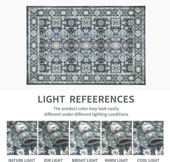 Washable 8×10 Area Rug for Living Room, Vintage Floral Rug Soft Non Slip Stain - Image 6