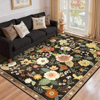 Floral 9x12 Area Rug Machine Washable Soft Print Boho Carpet Non Slip Doormat - Image 8