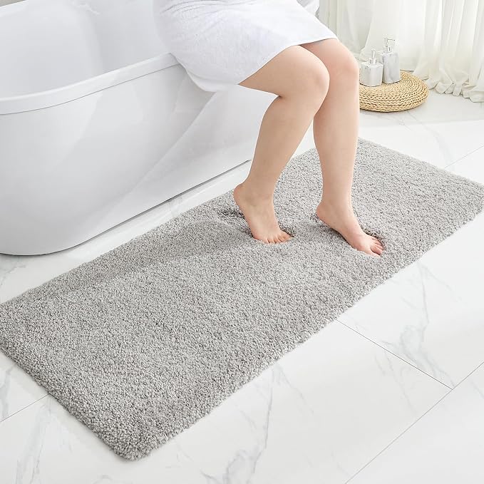 Gray Bathroom Runner Rug 24x59 Non Slip Fluffy Long Bath Mat by Disolla